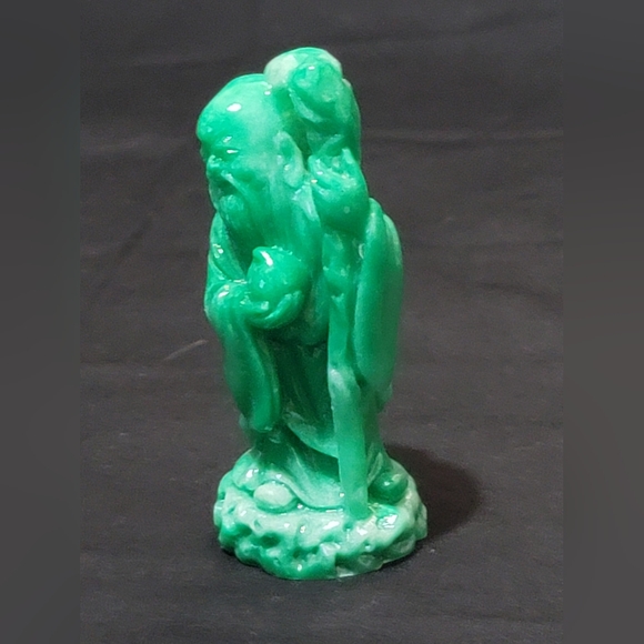 Vintage Chinese God Sau, a domed head and carrying a peach and walking stick - Picture 5 of 8